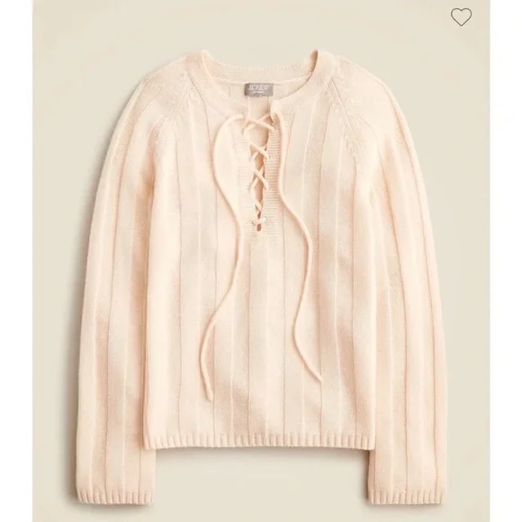 J. Crew Collection Lace Up Sweater 100% Cashmere Cream Ribbed S NWT *flaw - Picture 1 of 14